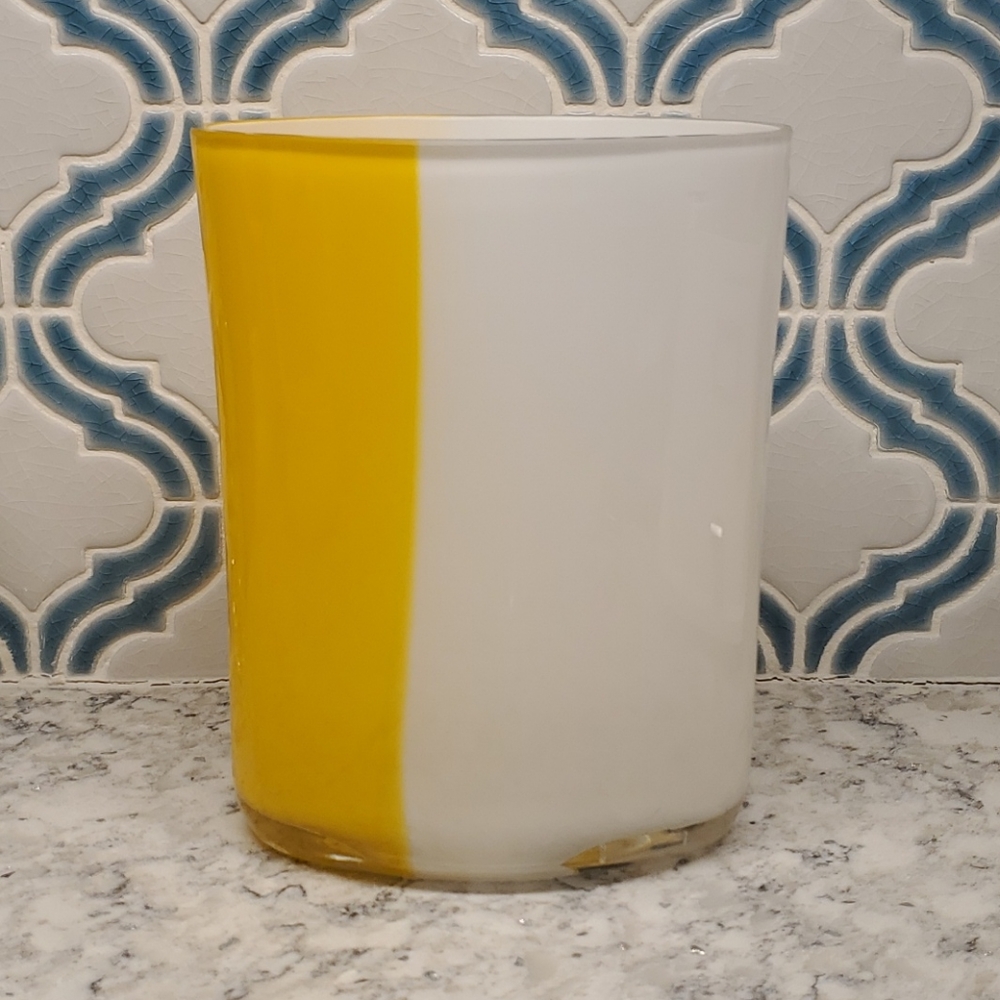 Crate and Barrel 8" Seaside Yellow White Vase